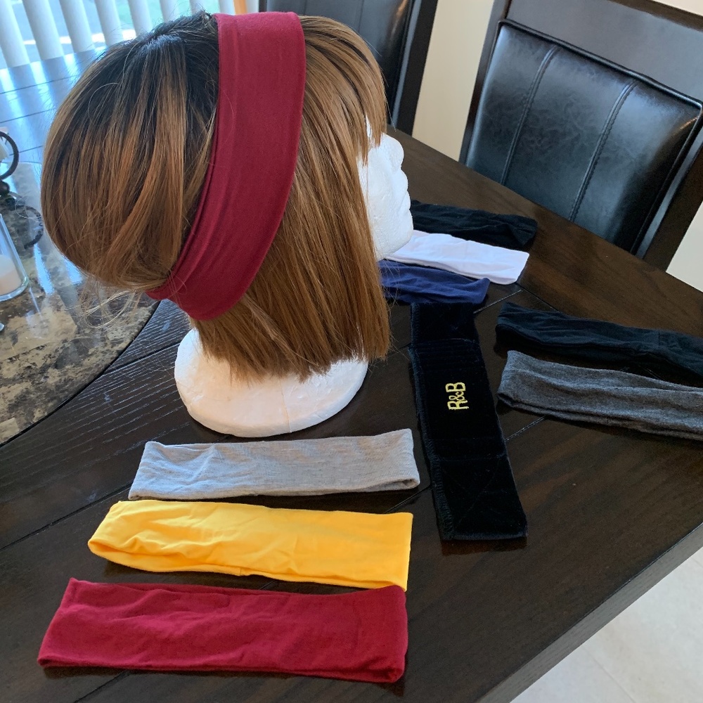 Multiple Stretch Headbands in Various Solid Colors and One Velvet with Velcro